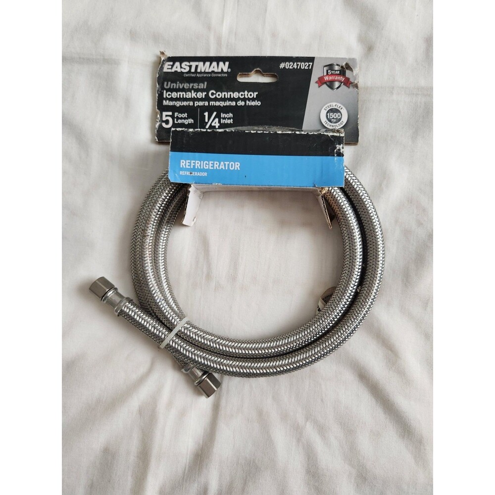 New Eastman Ice Maker Connector 5 Foot 1/4" Stainless Steel Hose Refrigerator